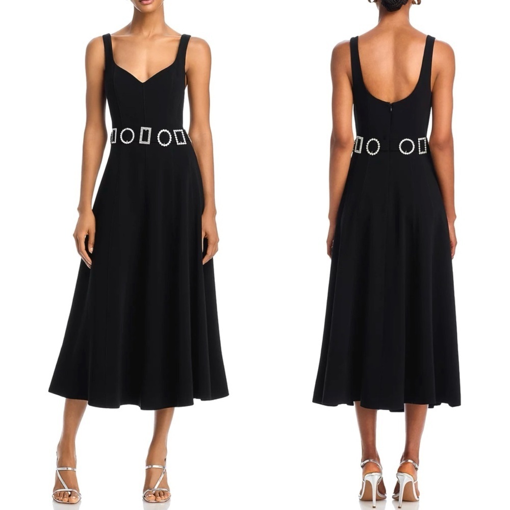Cinq à Sept Eden Crystal-Embellished A-Line Crepe Cocktail Black Tie Midi Dress